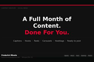 create a month of social media content for sports, music, tech, travel, gaming