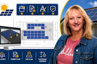 solar panel layout drawing, solar permit plan design, pv layout drafting service