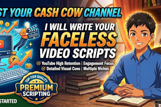 write engaging youtube cash cow and faceless video scripts