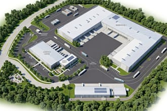 design industrial warehouse, factory layout, site plan and 3d architectural