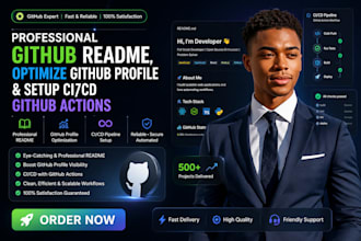 create professional github readme, optimize github profile and setup ci  cd