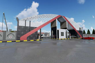 redesign office gate, fence layout, business park, strict security,gate man room