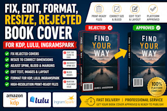 fix, edit, format, resize, rejected book cover for KDP, lulu, ingramspark
