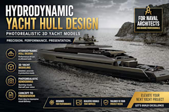 design a hydrodynamic yacht hull and create a photorealistic 3d yacht model