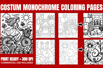 design custom monochrome coloring book pages for amazon kdp