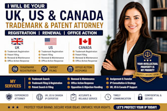 be your UK, US and canada trademark and patent attorney, renewal, office action