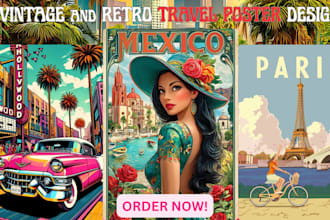 design vintage retro USA travel, movie poster or souvenir postcard illustration