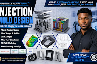 injection mold design plastic mold, 3d cad design, mold flow analysis solidworks