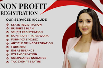 prepare non profit registration, form 1023 ez and full, bylaw, 501c3 paperwork
