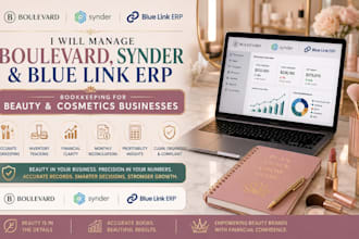 manage boulevard, synder, and blue link erp bookkeeping for beauty and cosmetics