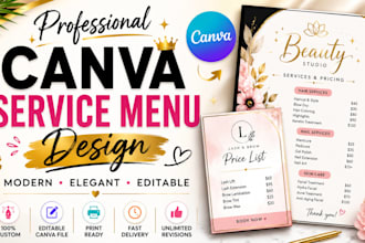 design a professional canva service menu and price list, flyer for your brand
