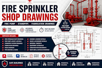 create fire sprinkler shop drawings, fire pump standpipe, fabrication drawings
