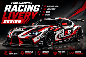 design a professional racing car livery and vehicle wrap