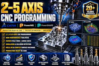 program cnc machines from 2 to 5 axis using catia, powermill and powershape