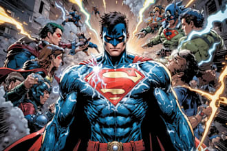 design epic superhero comic art and action scenes
