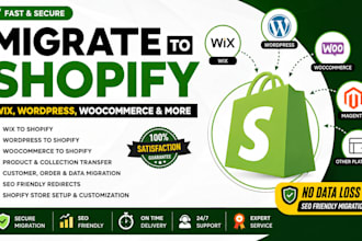 migrate wordpress website to shopify, woocommerce to shopify, wix to shopify
