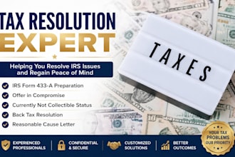 prepare irs form 433a, tax resolution, offer in compromise, cnc and back tax CPA