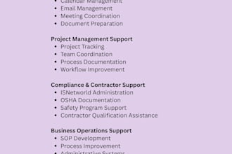 provide executive administrative pm and  isnetworld support