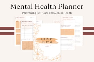 create mental health workbook, therapy journal, self care planner wellness topic