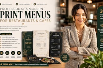 design professional and modern print menus for the restaurants and cafes