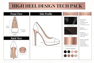 do shoe tech pack high heel design footwear sketch factory ready files