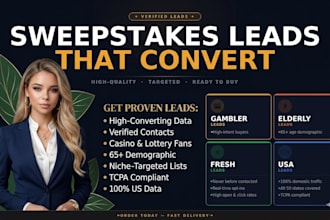 provide first hit sweepstak leads, fresh gambler leads, USA elderly leads