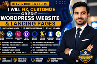 fix,customized or edit beaver builder wordpress website and landing page