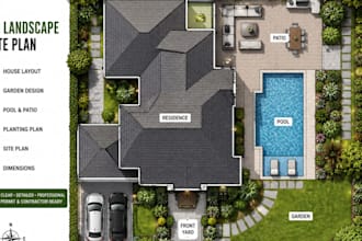do 2d architectural landscape site plans for cad permits, backyard, pool garden