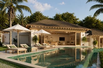 do 3d modeling and interior design bali style villas