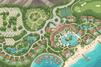 design luxury resort map, hotel property map, campsite map, rv park map
