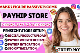 design linktree and pensight digital stores for digital download, payhip website