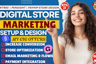 design linktree and pensight digital stores for digital download, payhip website