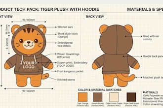 create custom plush toy tech pack plush sewing pattern character plushie design