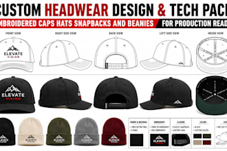 create custom headwear tech pack for embroidered caps hats snapbacks and beanies