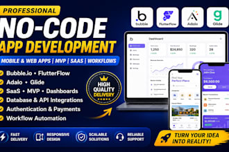 build no code app with bubble io, adalo, glide and flutter