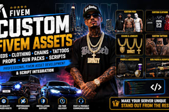 make kuttes for fivem ped, fivem chain, clothing, tatoos, props, gun pack script