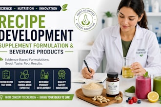 food scientist, recipe development, supplement formulation and beverage products