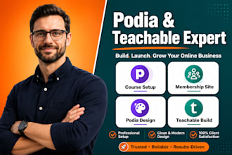 build your podia website, podia course, or teachable membership site