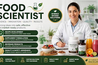 food scientist, recipe development, supplement formulation and beverage products