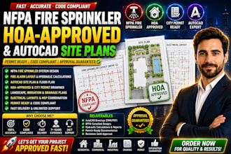 create nfpa fire sprinkler, hoa approved, autocad drafting and site plans fast