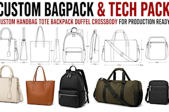 create custom handbag, tote, backpack, duffel crossbody tech pack for production