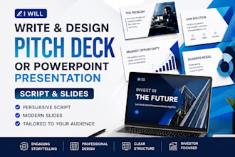 write and design a pitch deck or powerpoint presentation script and slides