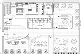 create 2d restaurant floor plan, cafe blueprints,dining room layout,table setups