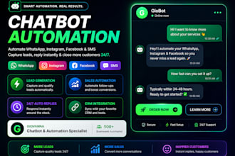 set up manychat, chatfuel or tidio chatbot for whatsapp, instagram and faceboook