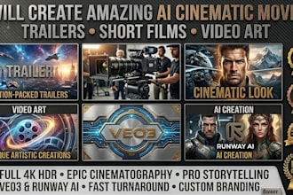 create ai cinematic movie trailer video veo 3 runway ai short film video art
