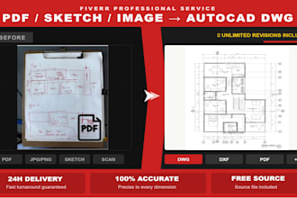 convert pdf, image or hand sketch to autocad dwg drawings
