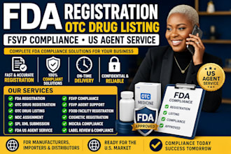 do fda registration, otc drug listing, fsvp compliance and US agent service