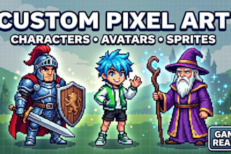 design custom pixel art character sprite sheet and game asset for any video game