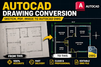 do autocad drafting, scanned pdf or sketch to autocad drawing