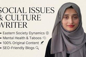 write engaging articles on social issues and eastern society